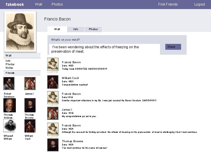 fakebook Wall Photos Find Friends Logout Francis Bacon Wall Info Photos What’s on your