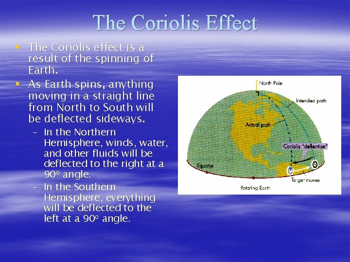 The Coriolis Effect § The Coriolis effect is a result of the spinning of The Coriolis Effect § The Coriolis effect is a result of the spinning of