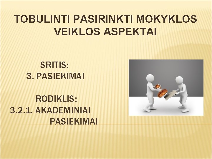 TOBULINTI PASIRINKTI MOKYKLOS VEIKLOS ASPEKTAI SRITIS: 3. PASIEKIMAI RODIKLIS: 3. 2. 1. AKADEMINIAI PASIEKIMAI