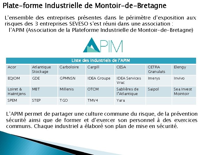 Plate-forme Industrielle de Montoir-de-Bretagne L’ensemble des entreprises présentes dans le périmètre d’exposition aux risques