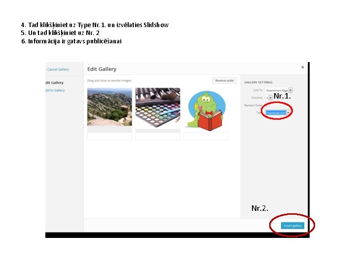 4. Tad klikšķiniet uz Type Nr. 1. un izvēlaties Slidshow 5. Un tad klikšķiniet