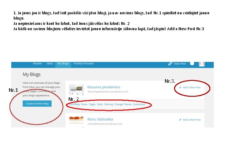 1. Ja jums jau ir blogs, tad šeit parādās visi jūsu blogi, ja nav