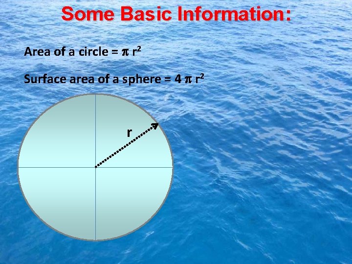 Some Basic Information: Area of a circle = r 2 Surface area of a