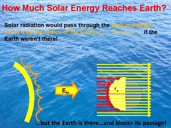How Much Solar Energy Reaches Earth? Solar radiation would pass through the area of