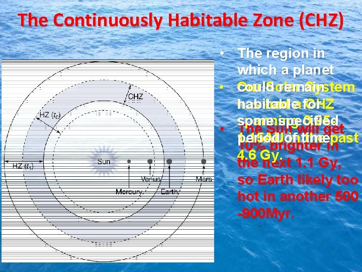 The Continuously Habitable Zone (CHZ) • The region in which a planet could remain