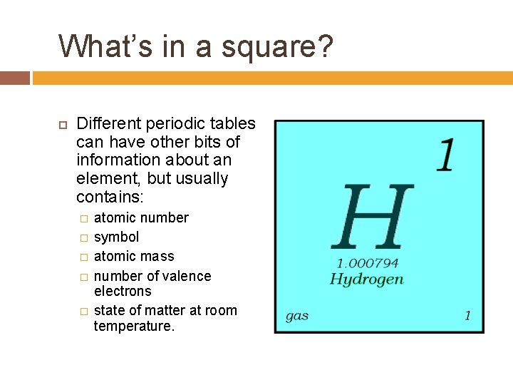 What’s in a square? Different periodic tables can have other bits of information about