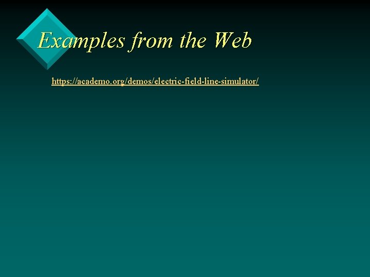 Examples from the Web https: //academo. org/demos/electric-field-line-simulator/ 