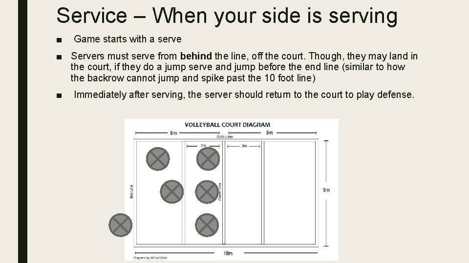 Service – When your side is serving ■ Game starts with a serve ■