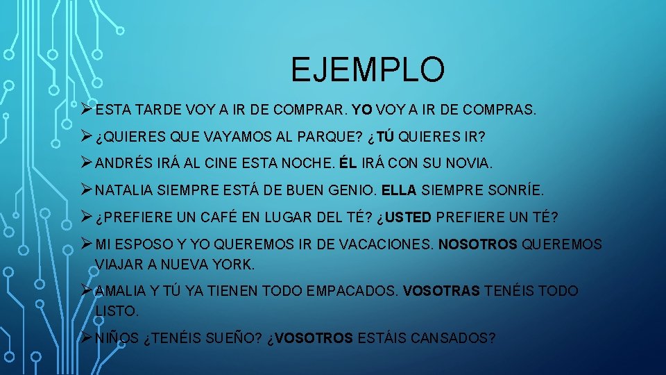 EJEMPLO Ø ESTA TARDE VOY A IR DE COMPRAR. YO VOY A IR DE EJEMPLO Ø ESTA TARDE VOY A IR DE COMPRAR. YO VOY A IR DE