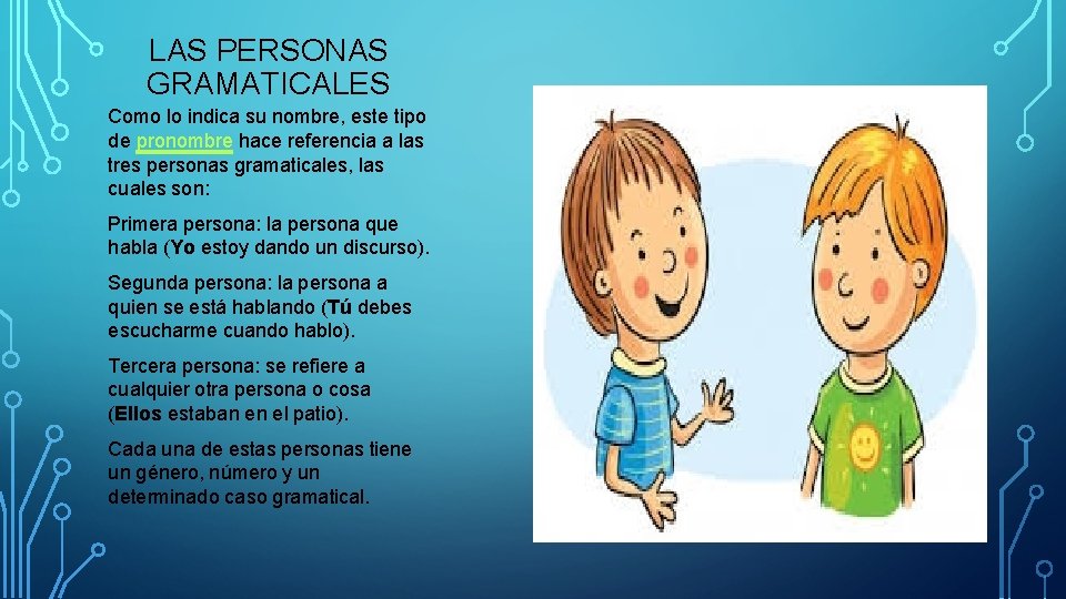 LAS PERSONAS GRAMATICALES Como lo indica su nombre, este tipo de pronombre hace referencia LAS PERSONAS GRAMATICALES Como lo indica su nombre, este tipo de pronombre hace referencia
