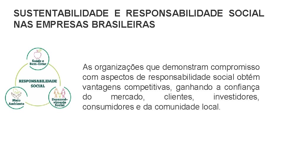 SUSTENTABILIDADE E RESPONSABILIDADE SOCIAL NAS EMPRESAS BRASILEIRAS As organizações que demonstram compromisso com aspectos