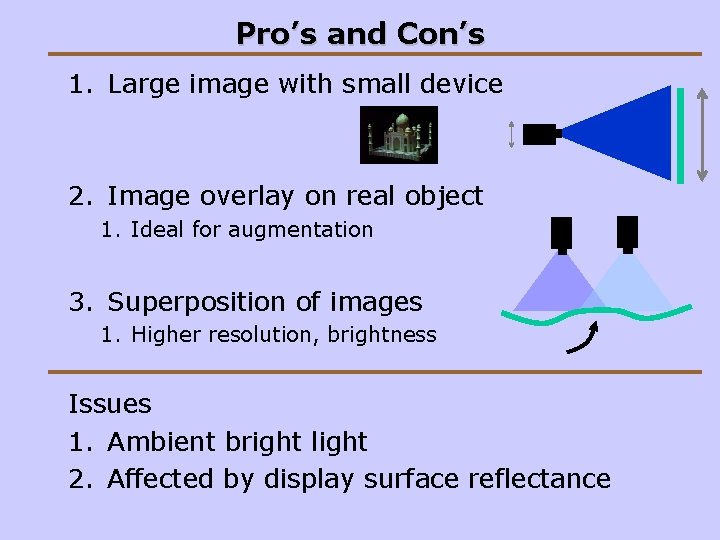 Mitsubishi Electric Research Laboratories Pro’s and Con’s 1. Large image with small device 2.