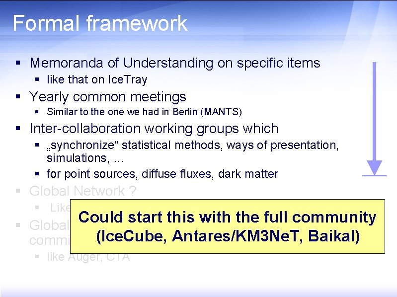 Formal framework § Memoranda of Understanding on specific items § like that on Ice.