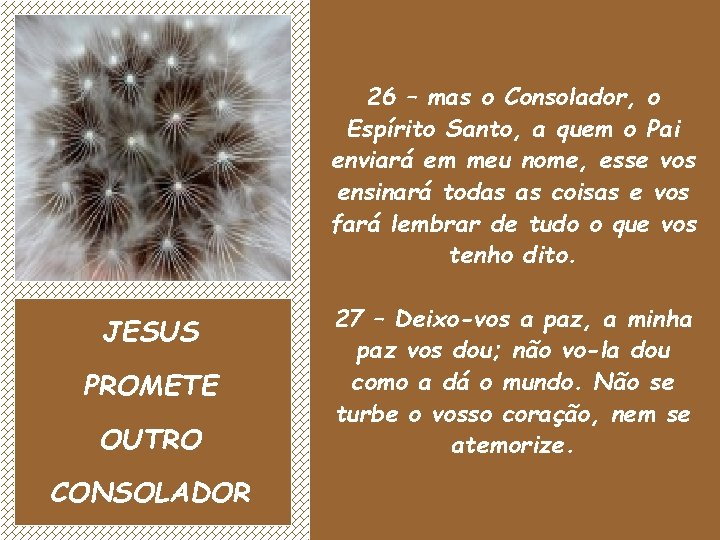 26 – mas o Consolador, o Espírito Santo, a quem o Pai enviará em