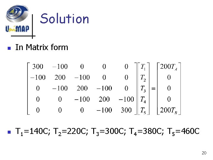 Solution n In Matrix form n T 1=140 C; T 2=220 C; T 3=300