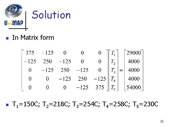 Solution n In Matrix form n T 1=150 C; T 2=218 C; T 3=254