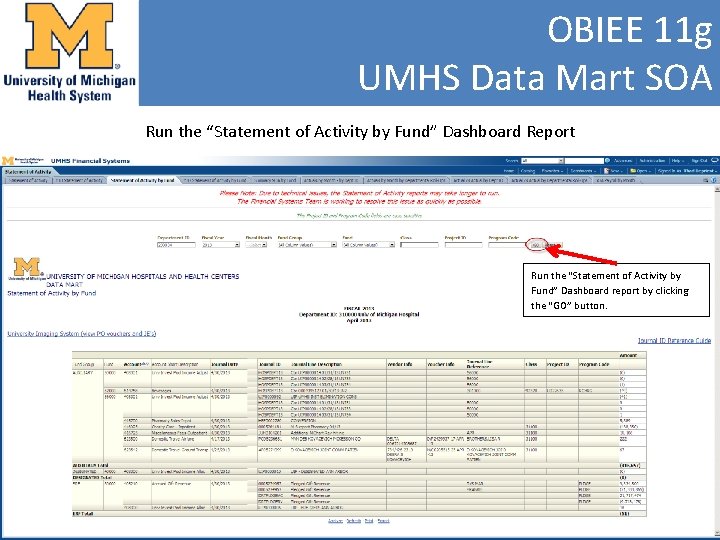 OBIEE 11 g UMHS Data Mart SOA Run the “Statement of Activity by Fund”
