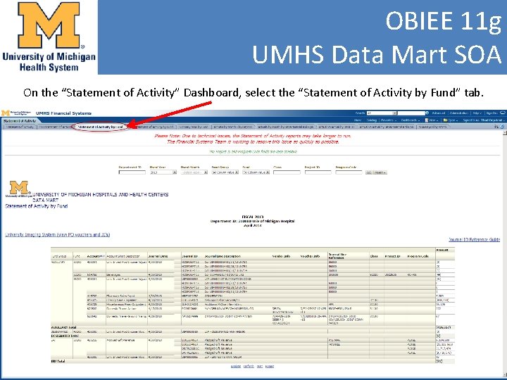 OBIEE 11 g UMHS Data Mart SOA On the “Statement of Activity” Dashboard, select
