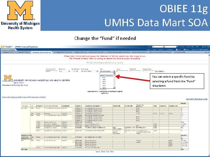 OBIEE 11 g UMHS Data Mart SOA Change the “Fund” if needed You can