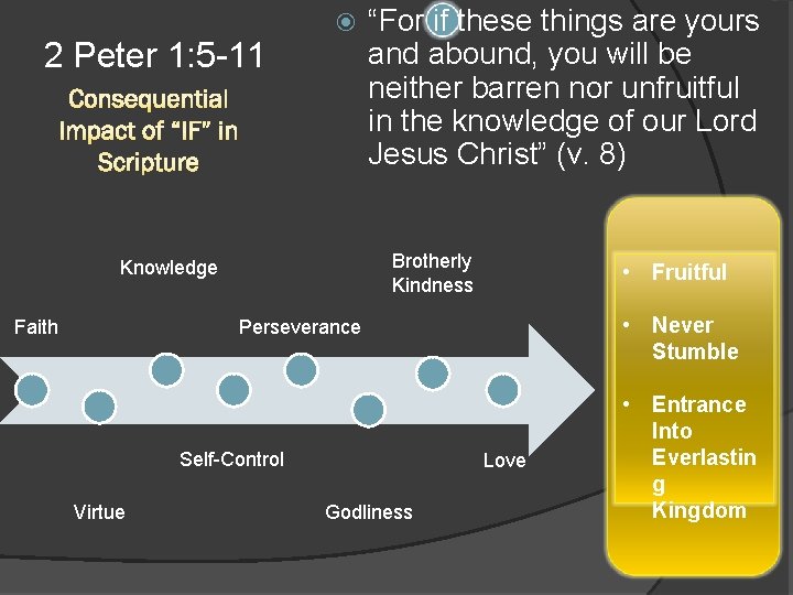  2 Peter 1: 5 -11 Knowledge Faith h “For if these things are