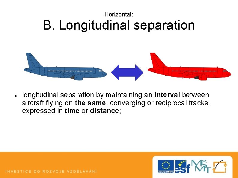 Horizontal: B. Longitudinal separation longitudinal separation by maintaining an interval between aircraft flying on