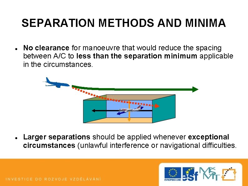 SEPARATION METHODS AND MINIMA No clearance for manoeuvre that would reduce the spacing between