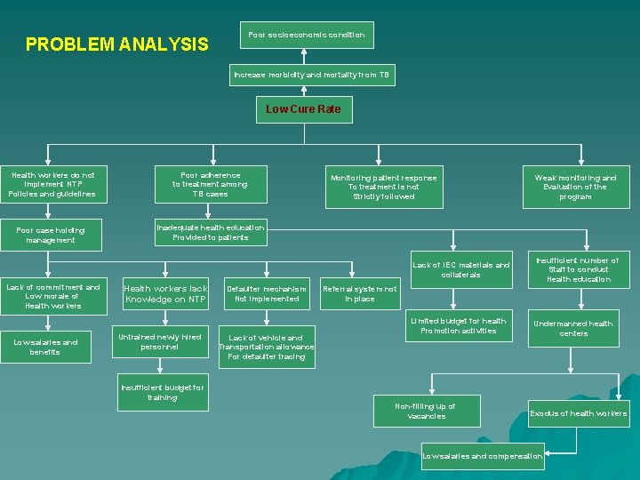 Poor socioeconomic condition PROBLEM ANALYSIS Increase morbidity and mortality from TB Low Cure Rate
