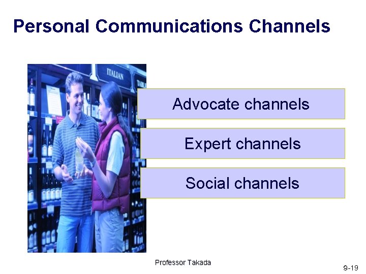 Personal Communications Channels Advocate channels Expert channels Social channels Professor Takada ９ -19 