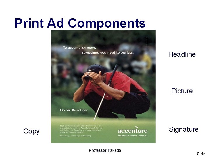 Print Ad Components Headline Picture Signature Copy Professor Takada ９ -46 