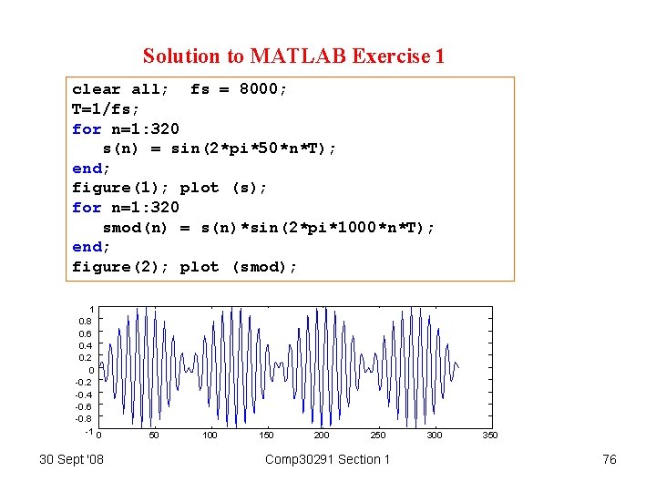 Solution to MATLAB Exercise 1 clear all; fs = 8000; T=1/fs; for n=1: 320