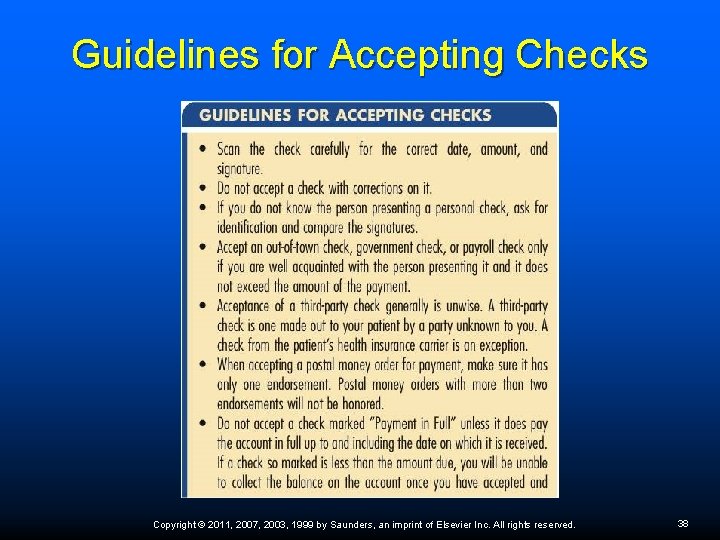 Guidelines for Accepting Checks Copyright © 2011, 2007, 2003, 1999 by Saunders, an imprint