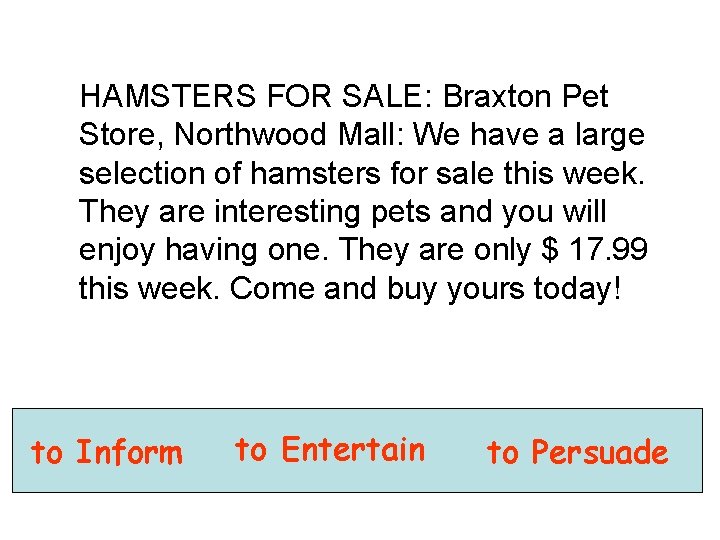 HAMSTERS FOR SALE: Braxton Pet Store, Northwood Mall: We have a large selection of