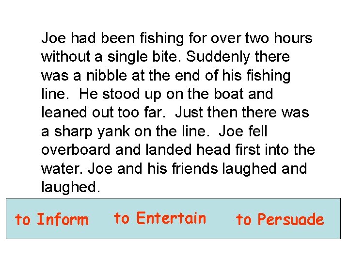 Joe had been fishing for over two hours without a single bite. Suddenly there