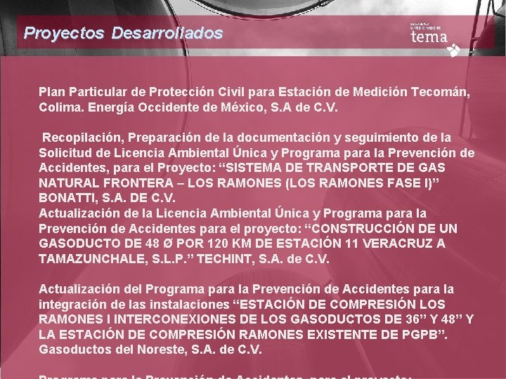 Proyectos Desarrollados Plan Particular de Protección Civil para Estación de Medición Tecomán, Colima. Energía