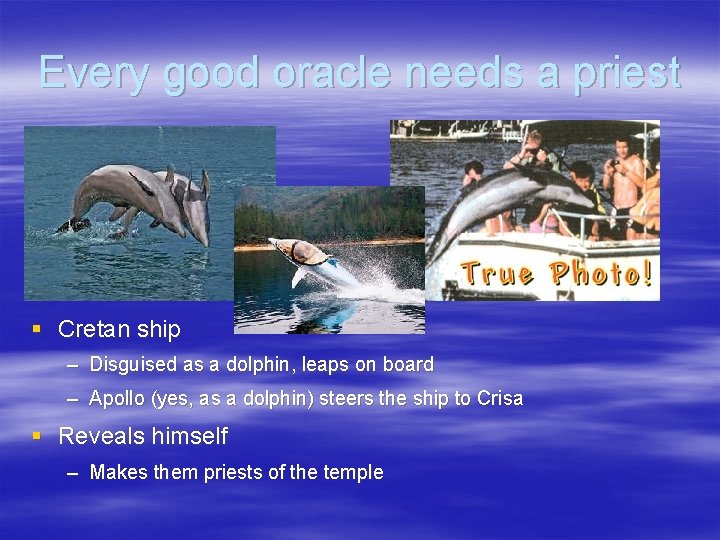 Every good oracle needs a priest § Cretan ship – Disguised as a dolphin,