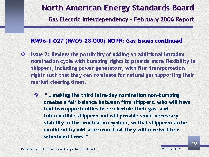 North American Energy Standards Board Gas Electric Interdependency – February 2006 Report RM 96