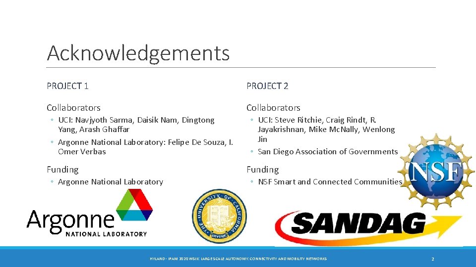Acknowledgements PROJECT 1 PROJECT 2 Collaborators ◦ UCI: Navjyoth Sarma, Daisik Nam, Dingtong Yang, Acknowledgements PROJECT 1 PROJECT 2 Collaborators ◦ UCI: Navjyoth Sarma, Daisik Nam, Dingtong Yang,