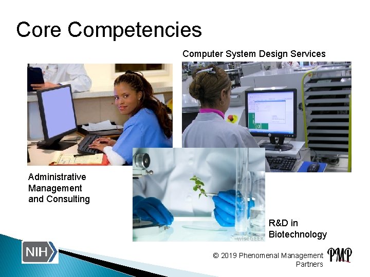 Core Competencies Computer System Design Services Administrative Management and Consulting R&D in Biotechnology ©