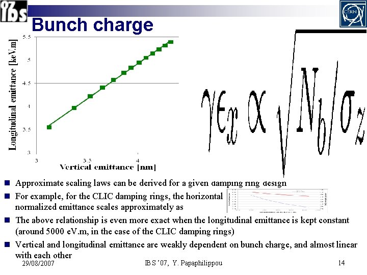 Bunch charge n Approximate scaling laws can be derived for a given damping ring