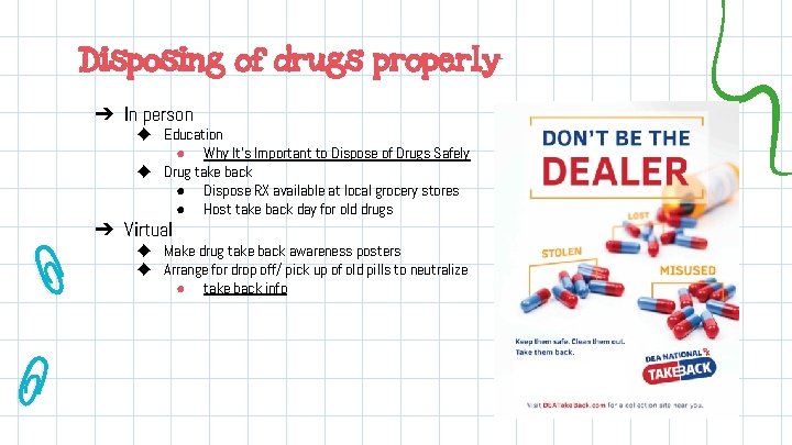 Disposing of drugs properly ➔ In person ◆ Education ● Why It's Important to