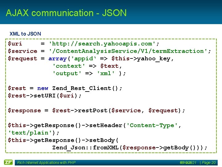 AJAX communication - JSON XML to JSON $uri = 'http: //search. yahooapis. com'; $service