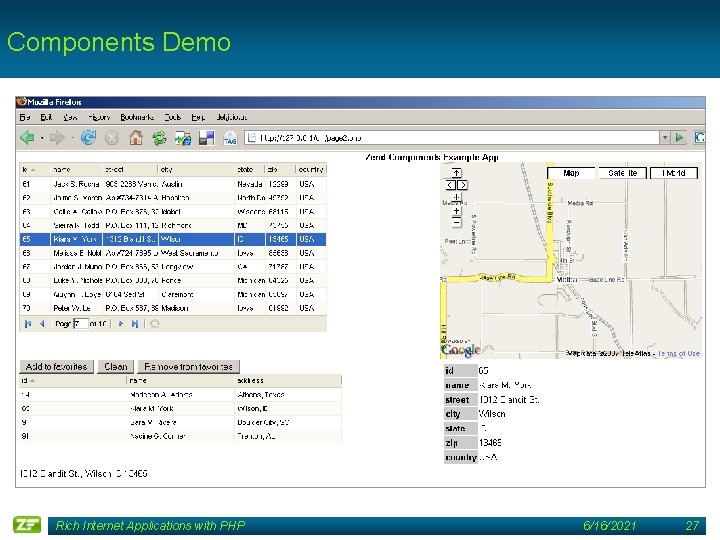 Components Demo Rich Internet Applications with PHP 6/16/2021 27 