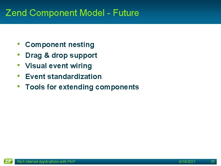 Zend Component Model - Future • • • Component nesting Drag & drop support