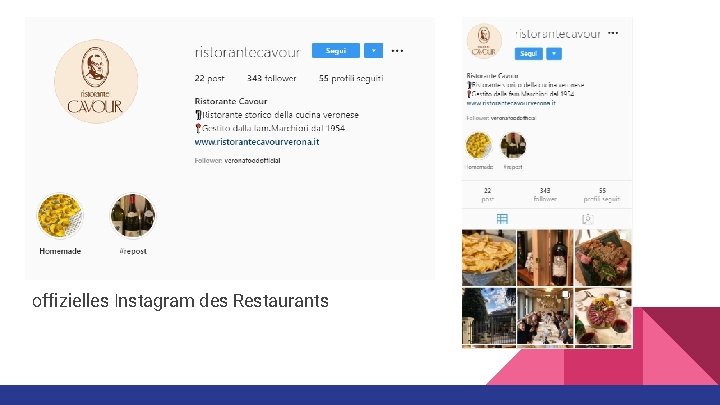 offizielles Instagram des Restaurants 