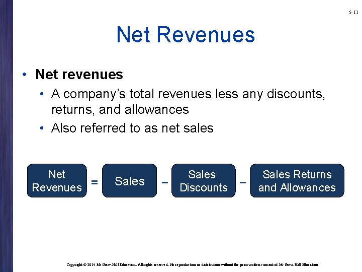 5 -11 Net Revenues • Net revenues • A company’s total revenues less any