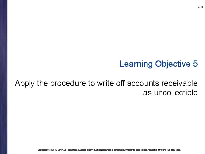 5 -30 Learning Objective 5 Apply the procedure to write off accounts receivable as
