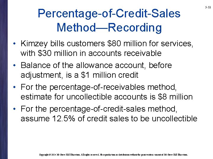 Percentage-of-Credit-Sales Method—Recording • Kimzey bills customers $80 million for services, with $30 million in