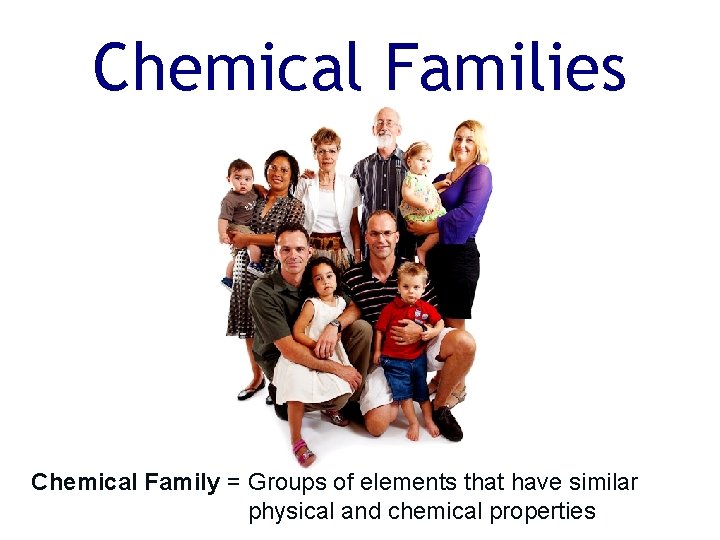 Chemical Families Chemical Family = Groups of elements that have similar physical and chemical