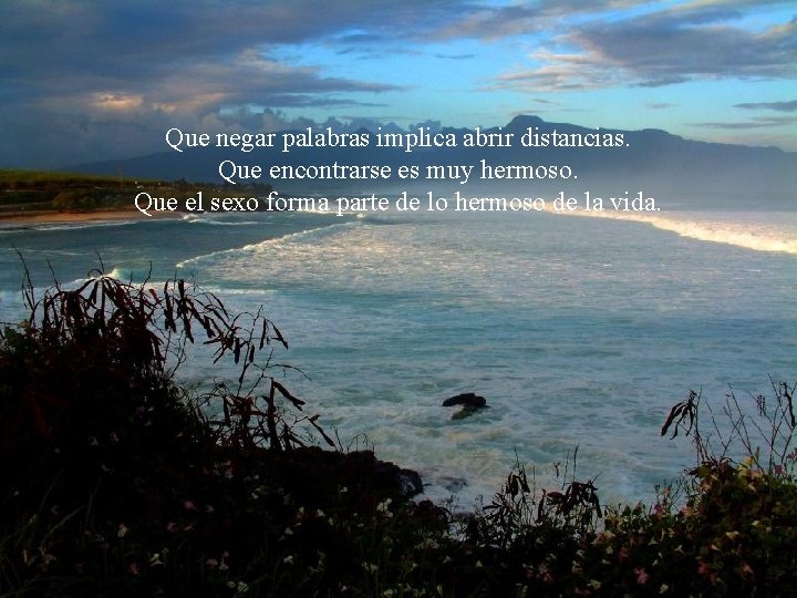 Que negar palabras implica abrir distancias. Que encontrarse es muy hermoso. Que el sexo