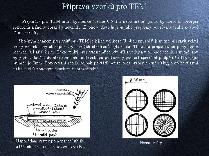 Příprava vzorků pro TEM Preparáty pro TEM musí být tenké (běžně 0, 5 mm